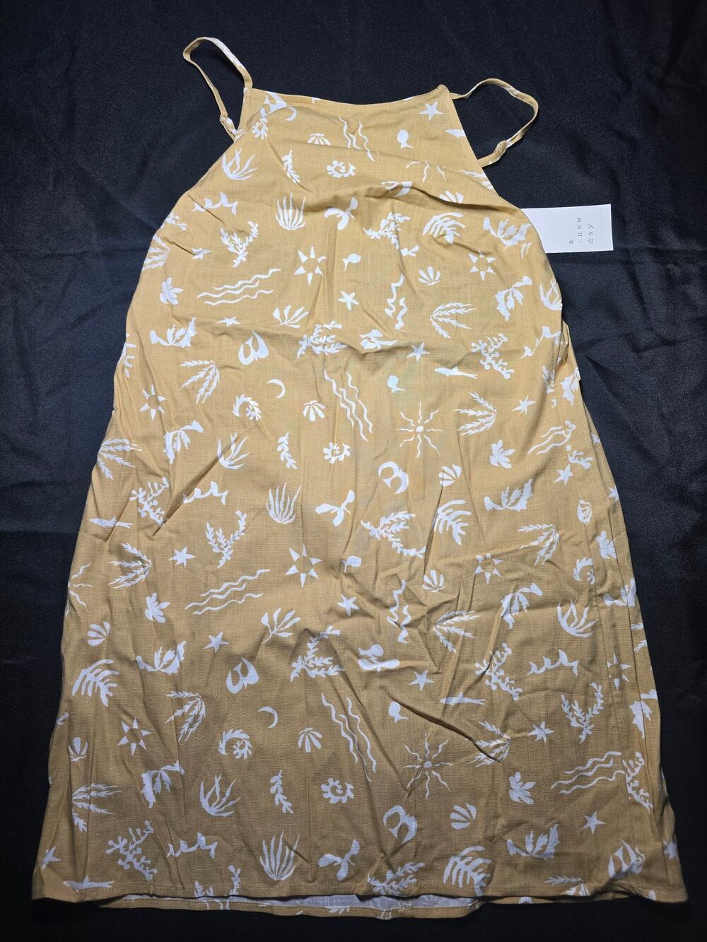 A New Day Dress Tan White Tropical Print